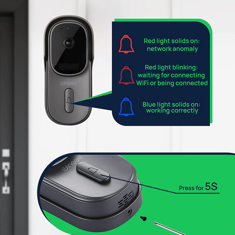 winees Smart Video Doorbell Camera with HD 1080P Night Vision, 2-Way Audio